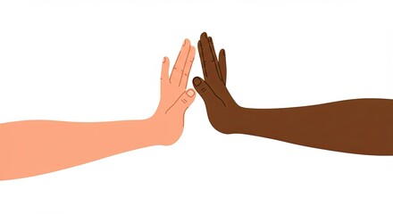 Illustration of two hands touching with different skin tones on a white background