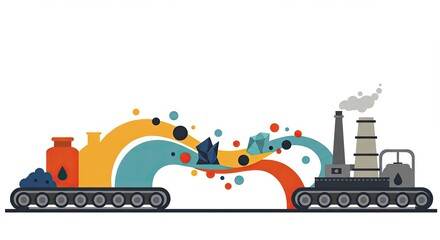 Industrial process illustration depicting manufacturing and the environment
