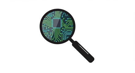 Magnifying Glass Focusing on a Circuit Board Depicting Technology Analysis