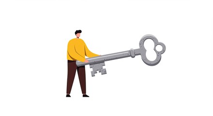 Man holding a large key, symbolizing opportunity and unlocking potential in business