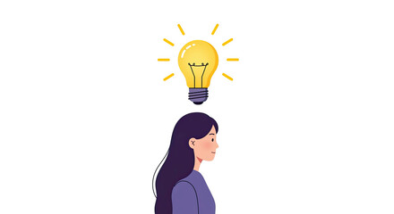 Woman with a light bulb above her head representing a new idea or concept