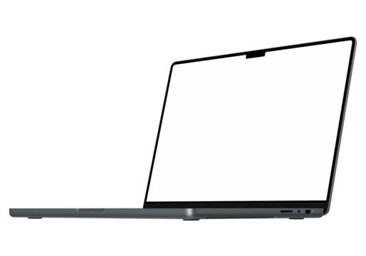 Super high resolution 4K 8K laptop mockup isolated with white blank screen, without background