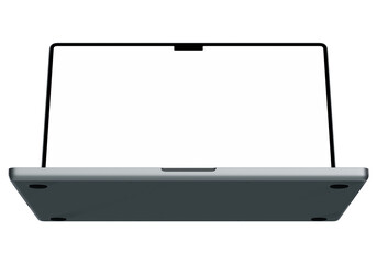 Super high resolution 4K 8K laptop mockup isolated with white blank screen, without background