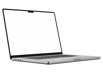 Isolated laptop mockup without background with white blank screen. super high resolution 4k 8k
