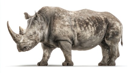 Obraz premium Side view of a large rhinoceros against a plain white background