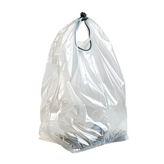 White plastic bag filled with items tied at the top