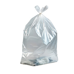 A transparent garbage bag filled with trash