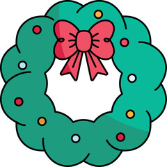 Flat Christmas Wreath Holiday Decoration Vector