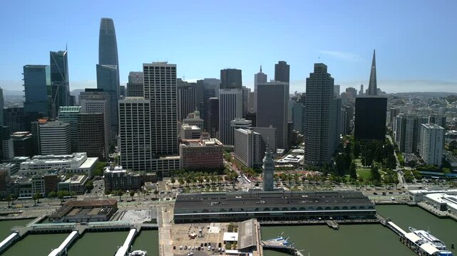 USA aerial - San Francisco, Ferry building in down town