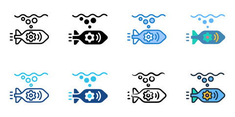 Autonomous Underwater Vehicles icon set multiple style collection