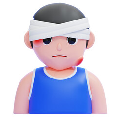 PNG 3D Boxer with Head and Cheek Bruises Illustration Isolated on a White Background