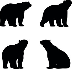 Bear Silhouettes Set in Black Vector Illustration for Wildlife Design and Nature Projects 