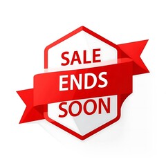 Sale ends soon red ribbon badge flat design