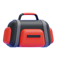 PNG 3D Sport Bag in Black and Red with Handle Icon Isolated on a White Background