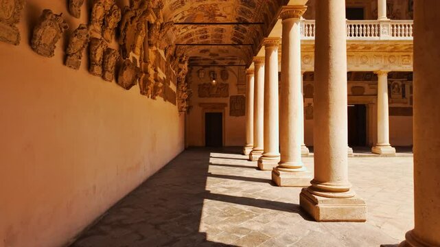 Arcaded walkways and scholarly courtyards evoke centuries of learning at the University of Padova, Padua, Veneto, Italy