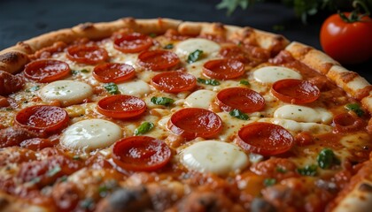 pizza with salami and tomatoes