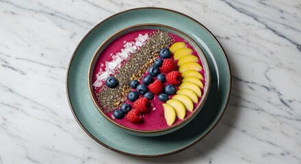 Indulge in this vibrant berry smoothie bowl, a delightful symphony of fresh raspberries, blueberries, 