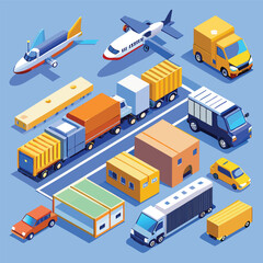 Various Transportation Vehicles and Cargo Containers