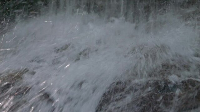 新緑の頃、渓流の滝　田代の本滝　周辺の風景と水の流れ（愛知・新城市・作手田代）