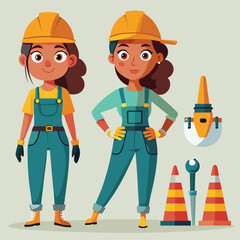 Fototapeta premium Two Female Construction Workers with Safety Equipment