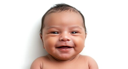 Newborn Baby Smiling Portrait on White Background