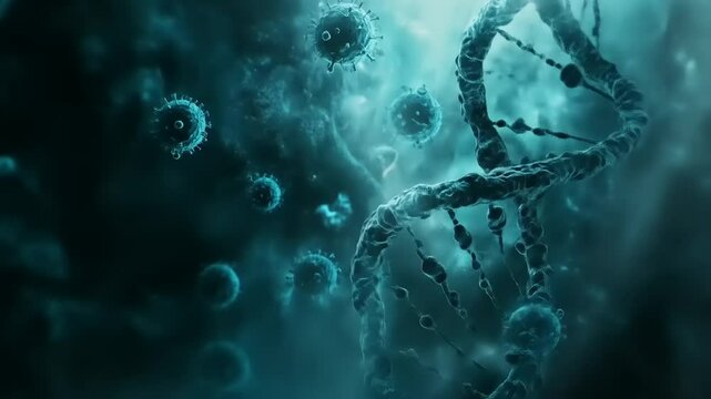 DNA strand with virus attack, and microscopic.