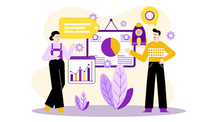 Dynamic business presentation with graphs and rocket graphic, ideal for conveying growth and success in corporate meetings or reports.