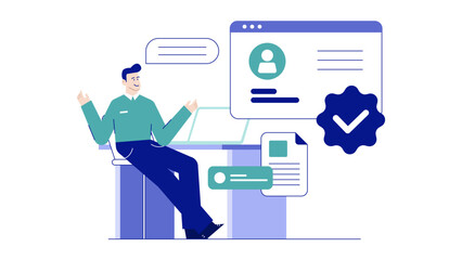 Man examining a verified online profile, suitable for social media, cybersecurity, and online identity protection concepts.