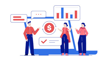 Team analyzing financial data and profit on a laptop. Suitable for business presentations, financial reports, team meetings, and corporate websites.