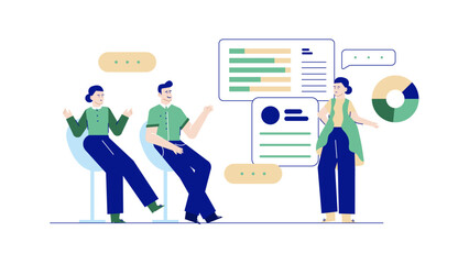 This asset title features a business presentation showcasing various charts and graphs, ideal for corporate meetings, reports, and data analysis.