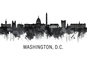 Washington D.C. USA Skyline BW, landscape watercolor abstract painting print poster Heilongjiang travel illustration urban art modern downtown landmarks