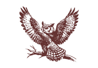 Great Horned Owl hand drawn sketch vector illustration