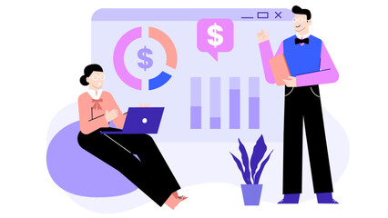 Two businesspeople analyzing financial data, perfect for presentations, reports, finance websites, and business-related marketing materials. Suitable for corporate and finance themes.