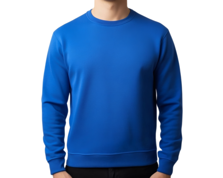 High-Quality Blue Crewneck Sweatshirt Mockup Man Wearing a Comfortable Sweater for Design Presentation