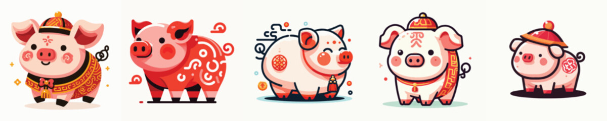 vector image of a Chinese pig flat design white background