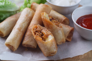 Fried spring rolls filled with meaty bolognese sauce
