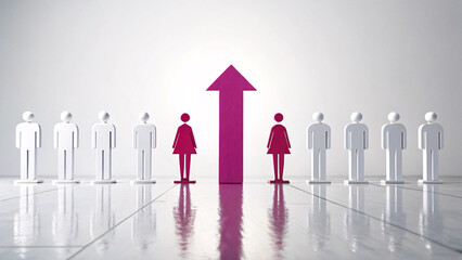 Best Job Candidate Concept with Red female Business Leading Wooden Crowd – Leadership, Teamwork, and HR Management – 3D Render, Generative AI