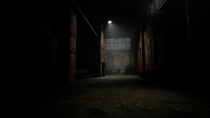 不気味な薄暗い倉庫内