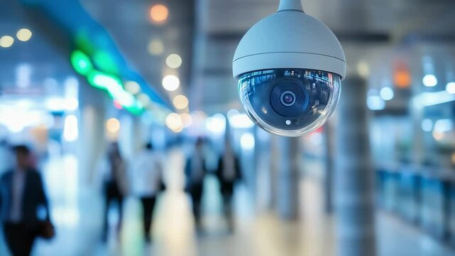 Modern Public Area Security Surveillance Camera Close-up