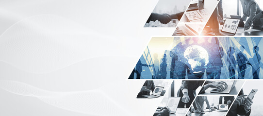 様々なビジネスシーンのコラージュ　バナー・広告向け横長ビジュアル