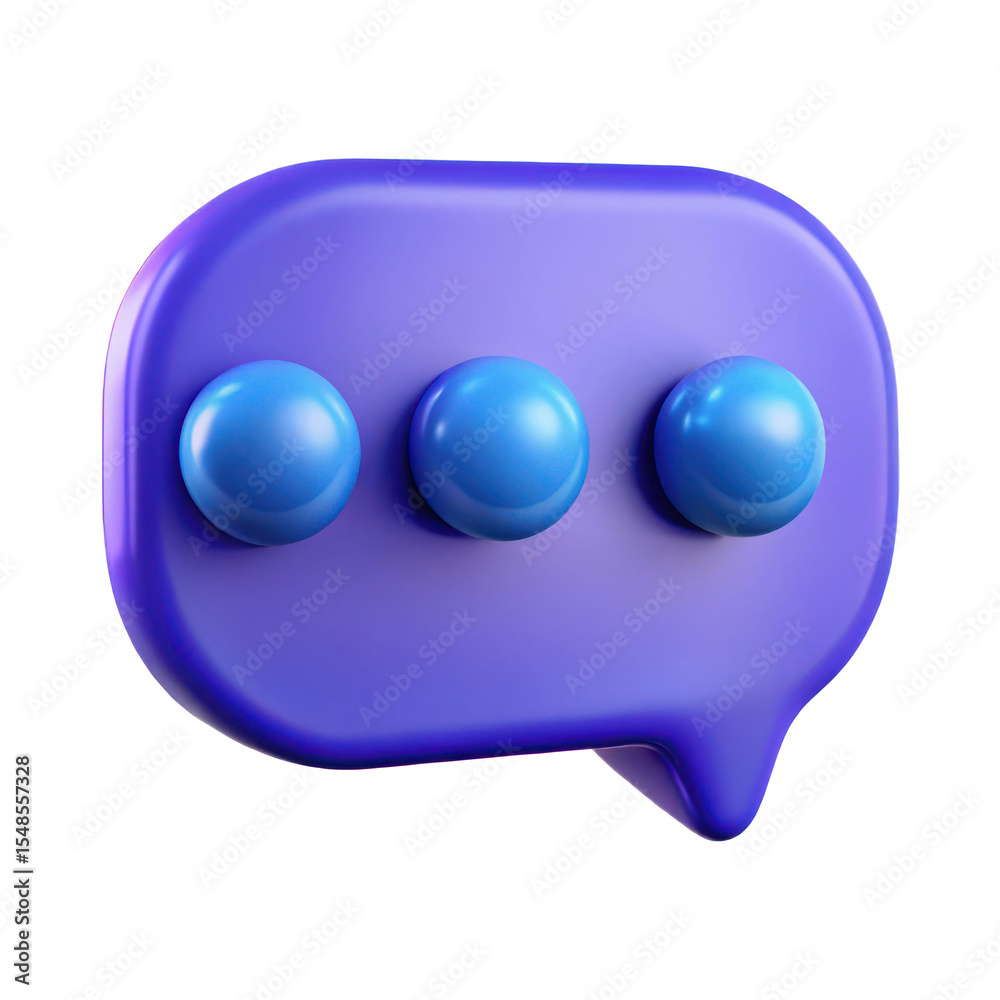 Poster purple chat bubble icon message notification speech communication dialog interface design element 3d
