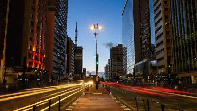 Paulista Avenue, financial center of the city and one of the main places of Sao Paulo, Brazil. Time lapse.
