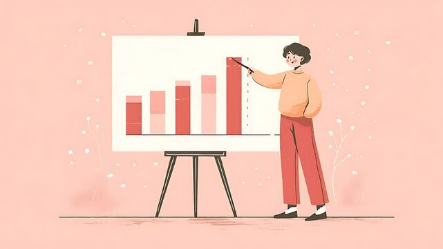 Person Presenting Upward Trending Bar Graph on Easel