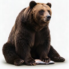 Fototapeta premium A realistic bear in a white background and a thoroughbred bear standing against a white background