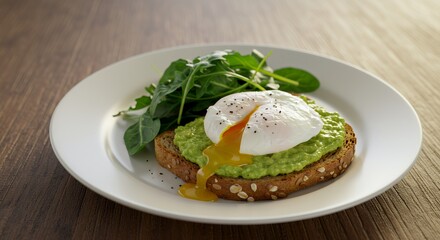 Indulge in this vibrant and healthy avocado toast topped with a perfectly poached egg, a culinary masterpiece for a delightful breakfast or brunch.