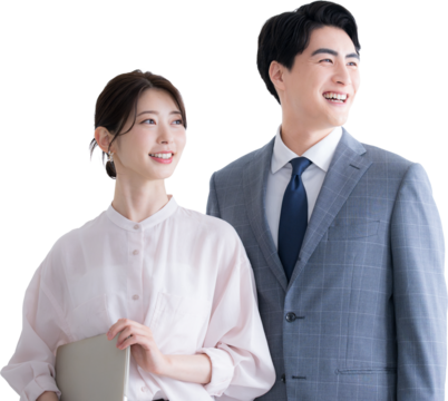 スーツ姿でビジネスマン男女 上半身背景透明のpng