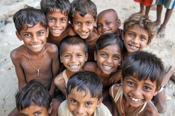 Portrait of a group of children on the beach in Sri Lanka