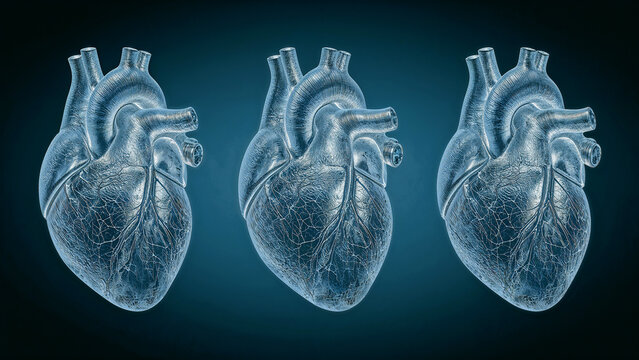 Anatomical heart models silver blue medical health illustration