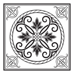 Classic Floral Medallion Design: An intricate floral medallion with intertwining elements and circular accents, epitomizing timeless elegance and sophistication in a square format.