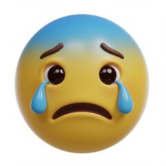 3d sad crying emoji face isolated on white background